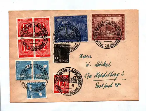 Augsburg Bayern Brief Mischfrankatur 1948