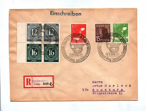 R Brief Hockenheim Mischfrankatur halbes H Blatt Stempel Augsburg