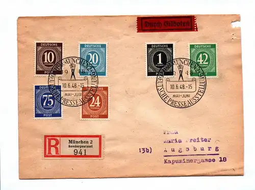 Durch Eilboten München Alliierte Besatzung 1948 R Brief