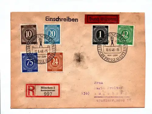 Einschreiben 1948 Durch Eilboten R Brief München Sonderpostamt
