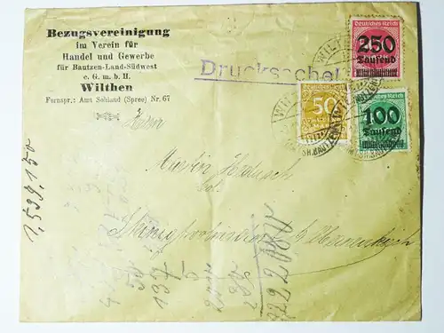 Brief Bezugsvereinigung Wilthen 1923 Infla MF