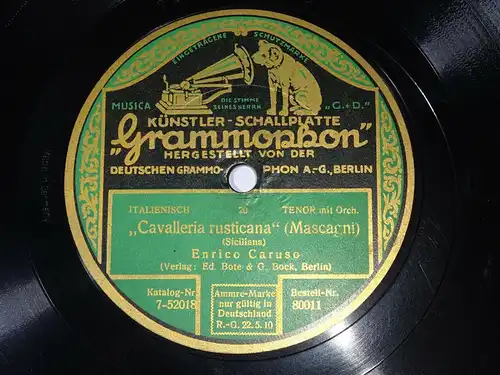 Schellack Enrico Caruso Cavalleria rusticana  Königin von Saba 
