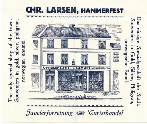 Reklame Blatt Chr. Larsen Hammerfest Norwegen um 1930 norge Juwelier !