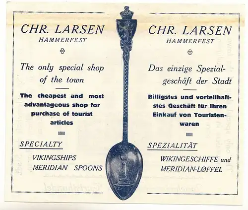 Reklame Blatt Chr. Larsen Hammerfest Norwegen um 1930 norge Juwelier !