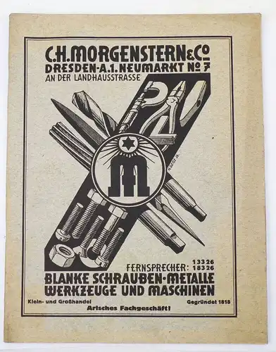 Katalog Morgenstern Dresden Schrauben Metalle Werkzeuge Maschinen 1930er