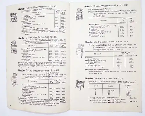 Miele Werke Gütersloh Preisliste 1938 Waschmaschine Prospekt