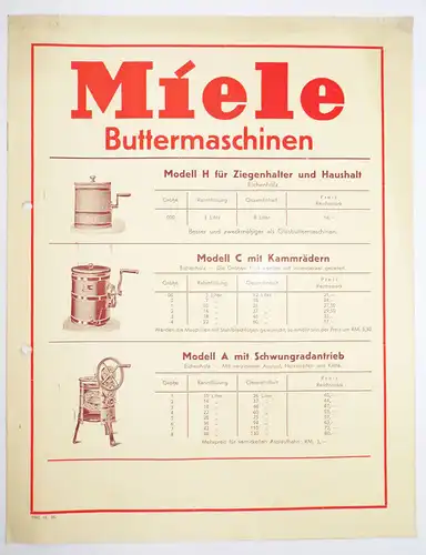 Miele Werbe Druck Buttermaschinen Prospekt 1935