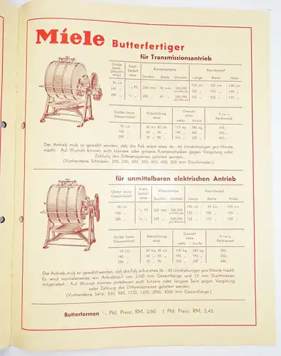 Miele Werbe Druck Buttermaschinen Prospekt 1935