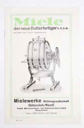 Werbedruck Miele Butterfertiger DRGM 1929 Buttermaschine Landwirtschaft