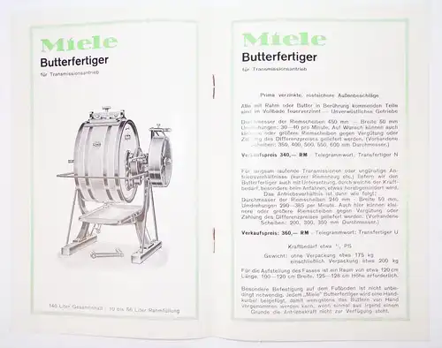 Werbedruck Miele Butterfertiger DRGM 1929 Buttermaschine Landwirtschaft