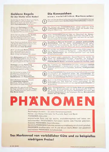 Phänomen Fahrrad Reklame Blatt Druck 1949 bicycle Druck