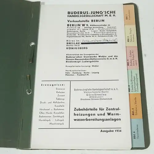 Buderus - Jung`sche Wetzlar Musterbuch + Ersatzteil Preisliste Buderus Lollar Ke