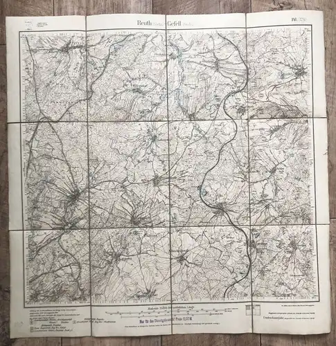 Alte Leinenlandkarte Lithographie Reuth 1910 Gefell Landkarte