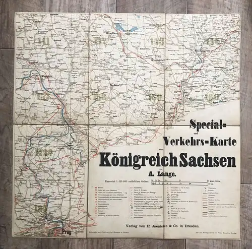 Alte Landkarte Special und Verkehrskarte Lithographie Königreich Sachsen
