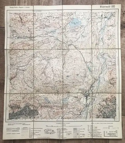 Landkarte Mittenwald 1927 Bayern Leinenlandkarte