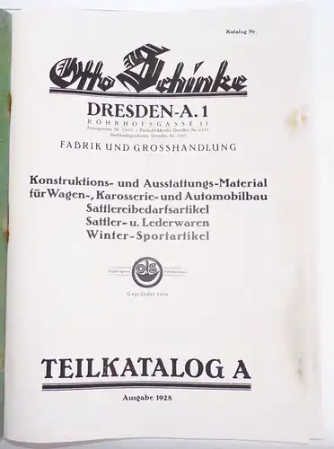 Katalog Otto Schinke Dresden Automobil kfz Oldtimer Sattler 1928 