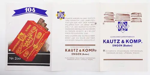 Prospekt Kautz und Komp Engen Baden Schweiter Stumpen Fabrik 1930er Rauchwaren