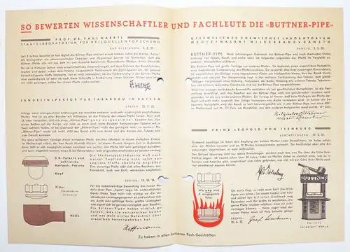 Prospekt Büttner Pipe Pfeife Raucher 1930er 