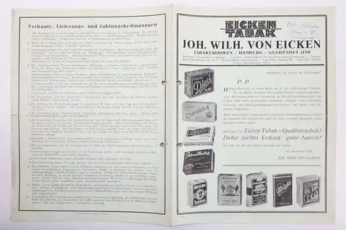 Werbe Prospekt von Eicken Tabak 1934 Tabaksorten Rauchtabak