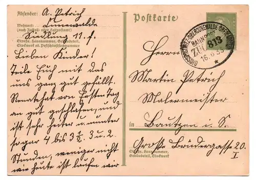 Postkarte Bahnpost Grosspostwitz Obercunewalde Oberlausitz 1933