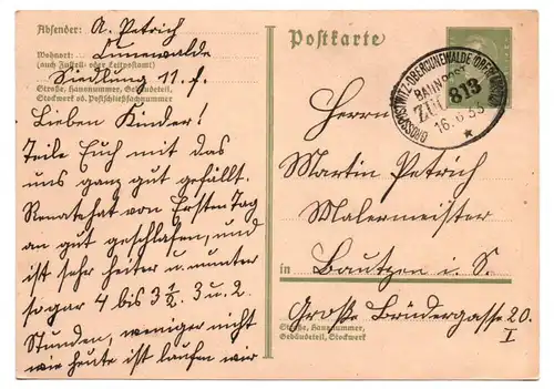 Postkarte Bahnpost Grosspostwitz Obercunewalde Oberlausitz 1933 