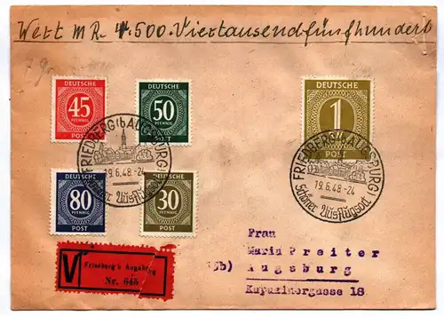 Brief Vignette 1948 Friedberg Augsburg Bayern