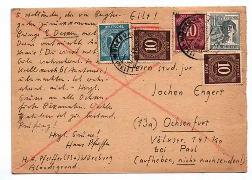 Brief 1949 Ochsenfurt Bayern Würzburg