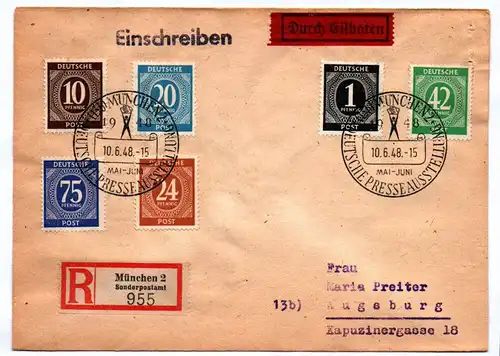 R Brief 1948 München Sonderpostamt Durch Eilboten