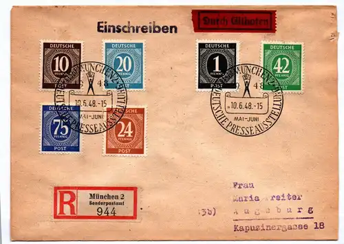 Druch Eilboten Einschreiben 1948 München Sonderpostamt