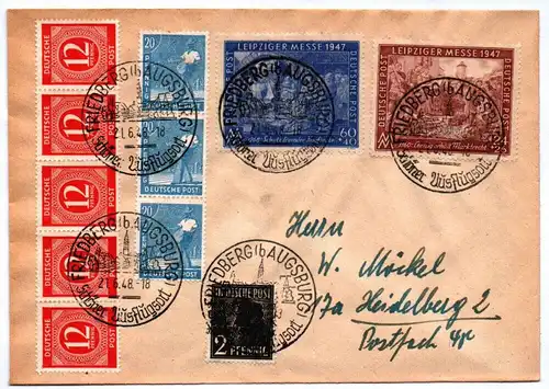 Mischfrankatur Brief 1948 Augsburg Bayern