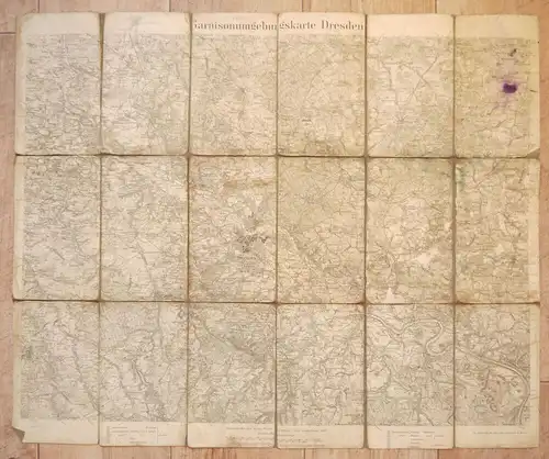 Leinenlandkarte Garnisionsumgebungskarte Dresden alte Landkarte