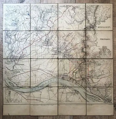 Alte Landkarte Neuwied Vallendar Isenburg 1864 Leinenlandkarte