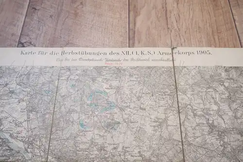Leinenlandkarte Armeekorps 1905 Karte Herbstübungen alte Landkarte