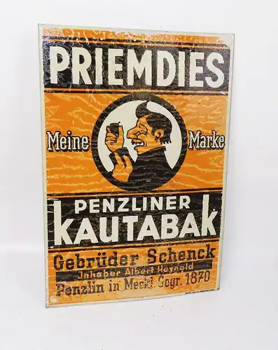 Altes Blechschild Priemdies Penzlin Kautabak 1930er Aufsteller