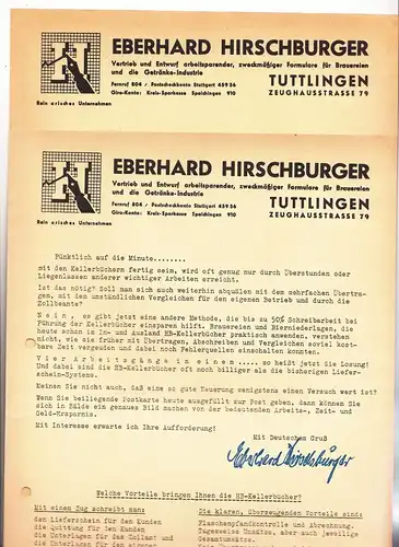 2 x Dokument Eberhard Hirschburger Tuttlingen Brauerei Formulare um 1935 ! (D2