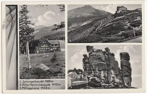 Ak Riesengebirge Mehrbild Schlingelbaude Prinz Heinrichbaude Mittagsteine 1937
