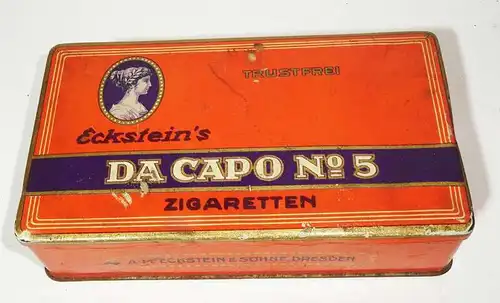 Alte Zigarettendose Eckstein Da Capo No5 Zigaretten Dresden Blechdose 1910er