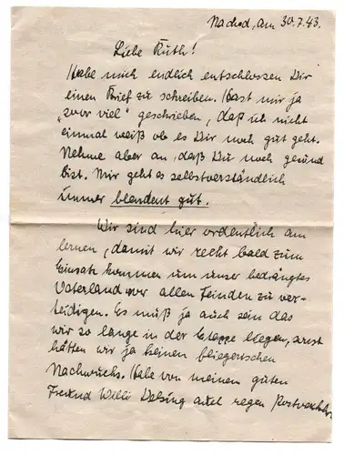 Feldpost Brief Truppenarzt Nachod 1943