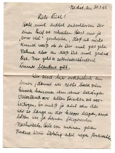 Feldpost Brief Truppenarzt Nachod 1943 