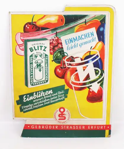 Altes Pappaufsteller Blitz Einmachen geprägt Strasser Erfurt 1963 Konservieren