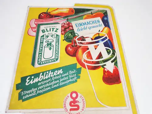 Altes Pappaufsteller Blitz Einmachen geprägt Strasser Erfurt 1963 Konservieren
