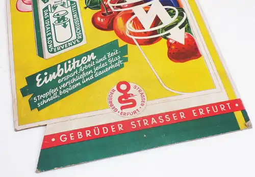 Altes Pappaufsteller Blitz Einmachen geprägt Strasser Erfurt 1963 Konservieren