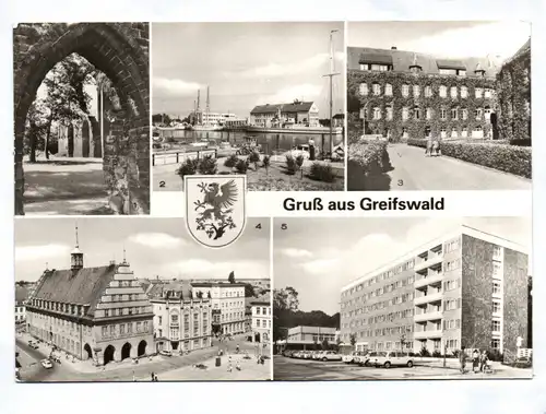 Ak Greifswald 1987 Klosterruine Hafen Universität Blick zum Rathaus Boddenhus