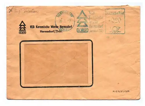 Brief VEB Keramische Werke Hermsdorf Thüringen 1957 DDR