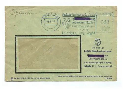 Brief Deutsche Handelszentrale Chemie 1957 DDR