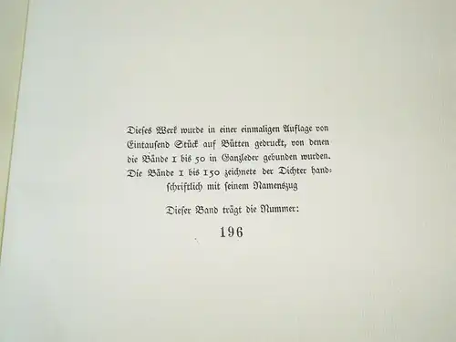 Hermann Stehr Der Mittelgarten Nummiert Nr 196 Wasserzeichen Bütten 1936