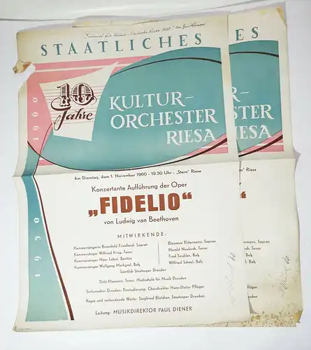 2 Plakat DDR Staatliches Kulturorchester Riesa 1960 Erich Hämpel Entwurf sign 