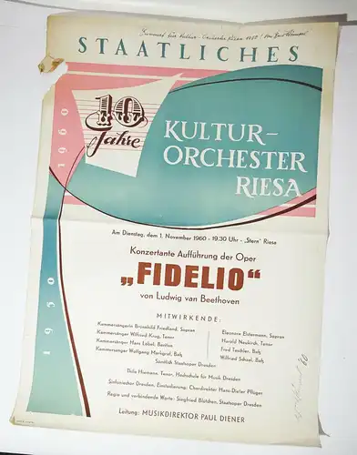 2 Plakat DDR Staatliches Kulturorchester Riesa 1960 Erich Hämpel Entwurf sign