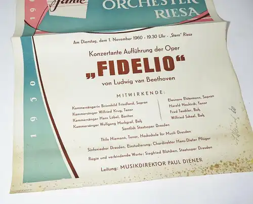 2 Plakat DDR Staatliches Kulturorchester Riesa 1960 Erich Hämpel Entwurf sign