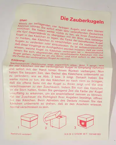 Die Zauberkugeln REI Zauberspiel Taschenspiel DDR Magie Zauberei in OVP !